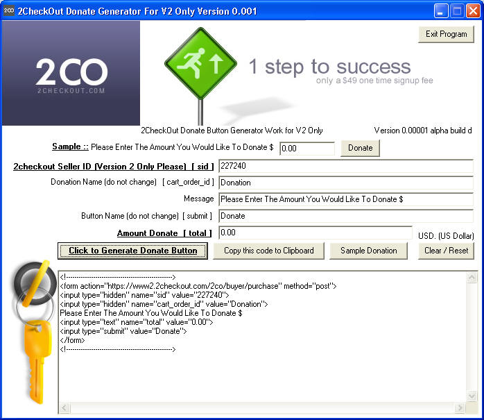 2CheckOut Donate Button Generator
